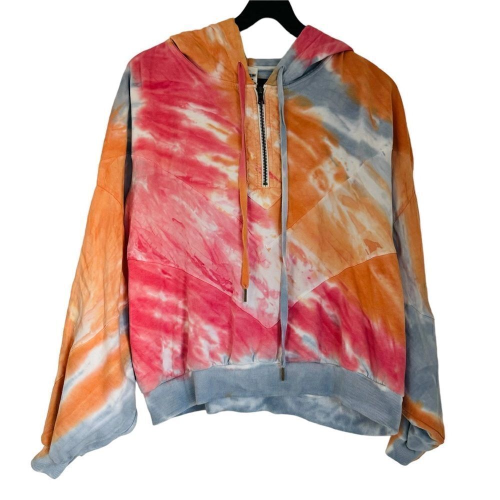 Pink Victorias Secret Tie Dye Cropped Hooded 1/4 Zip Sweatshirt Dolman Sleeve